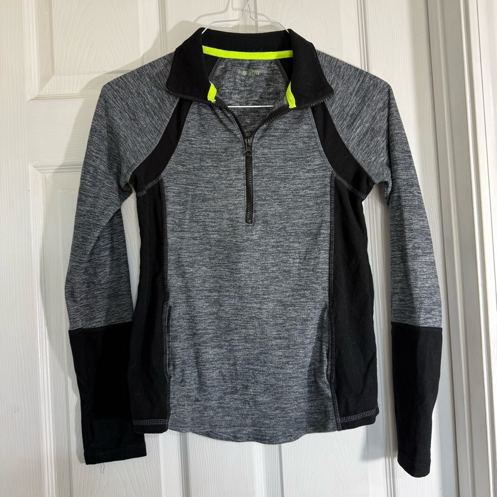 SO Women's Small Fleece Heathered Grey and Black Pullover Sweater Size Small